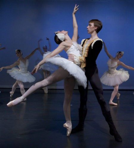 Dancers Maggie Rupp and Peter Deffebach perform a pas de deux from “Swan Lake,” one of several pieces that Portland Ballet dancers will perform Friday in the Chehalem Cultural Center in Newberg. Photo by: Blaine Truitt Covert