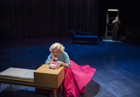 Emilie Faiella as Lucy and Geoffrey Schellenberg as Ben in The Telephone. Photo by Kate Szrom/Portland Opera.