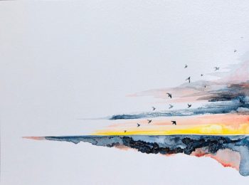 watercolor sea and sky with birds